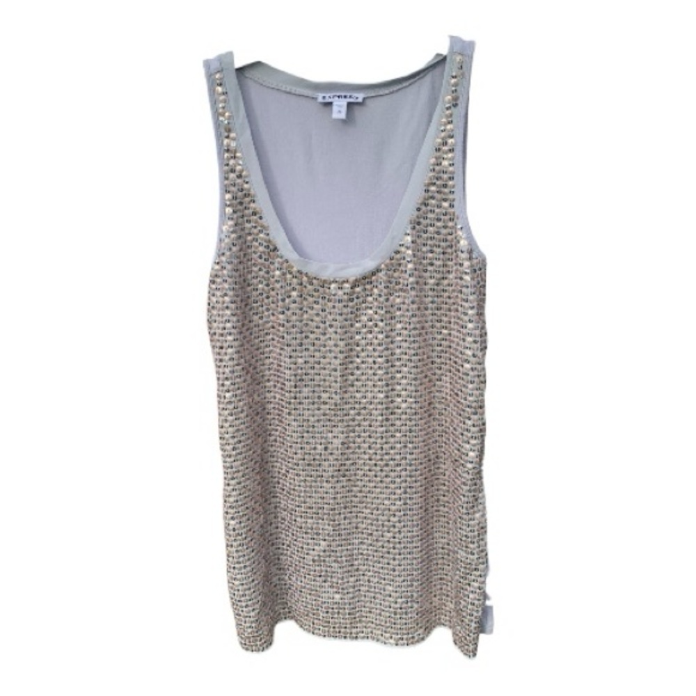 Express Silver Bronze Sequin Gray Sleeveless Tank Top Size XS